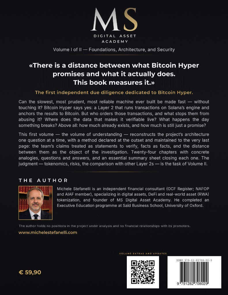 Michele Stefanelli著『Due Diligence of a Layer 2 – The Bitcoin Hyper Case, Volume I』の裏表紙